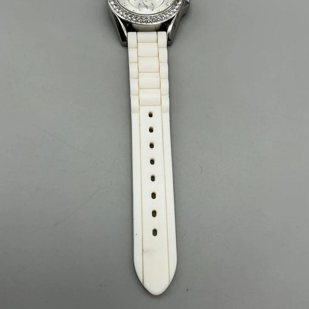 Fossil Womens Watch 38mm White Dial Silicone Crystal Bezel Multi Dial ES3244